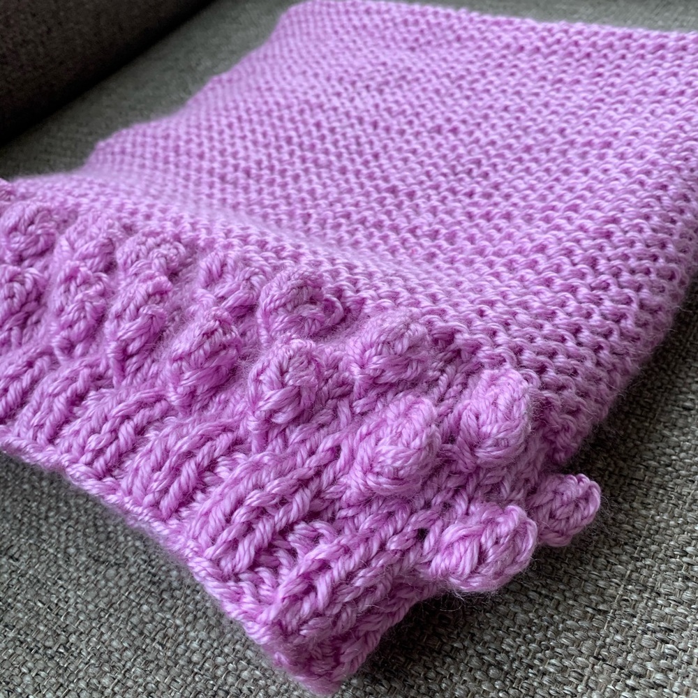 Hand Knitted Pink Bauble Baby Blanket Granny Country Cottage Core 24" x 32"